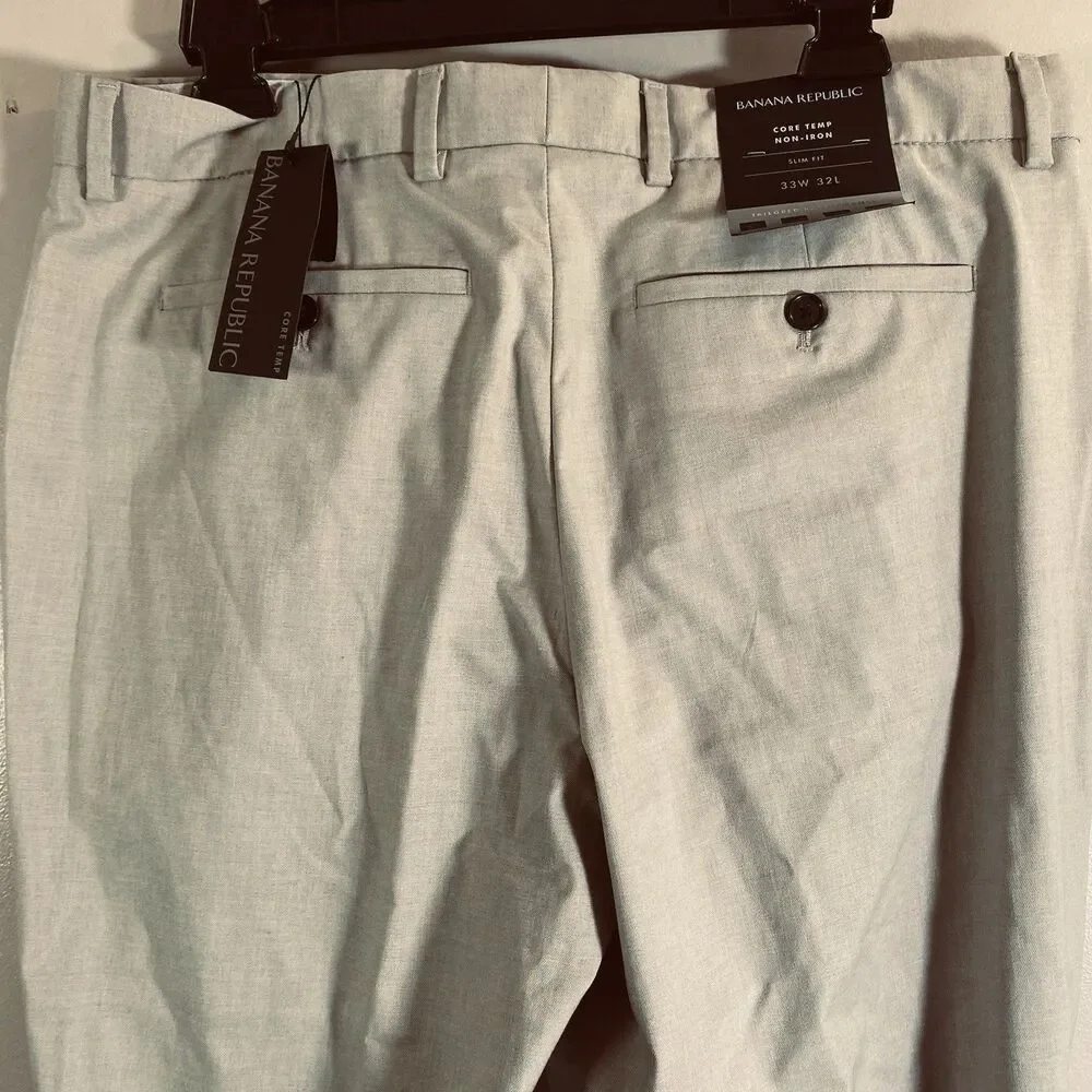 Banana Republic Core Temp Non Iron Slim Fit Tan Pants 33x32 Performance Stretch